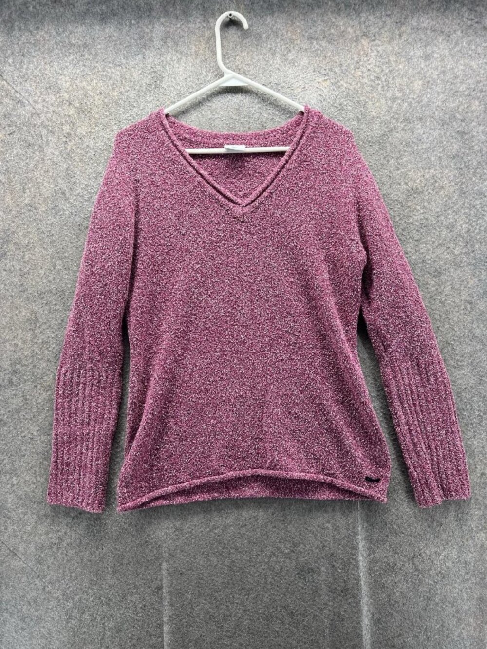 Columbia Sweater Womens Large Pink V Neck Textured Knit Pullover Top Chenille